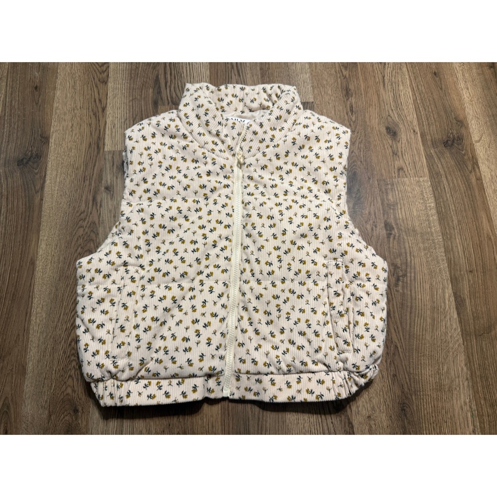 ONLY BY 26 INTERNATIONAL Jacket Women Size L Beige Puffer Vest Floral Corduroy